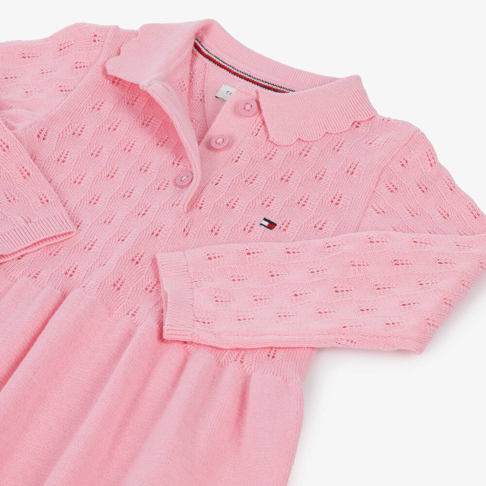 Tommy Hilfiger-Baby Girls Pink Pointelle Knit Dress | Childrensalon