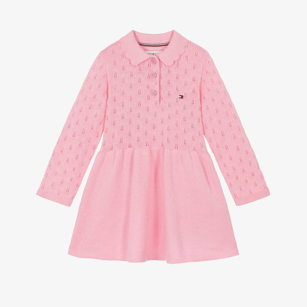 Tommy Hilfiger-Baby Girls Pink Pointelle Knit Dress | Childrensalon