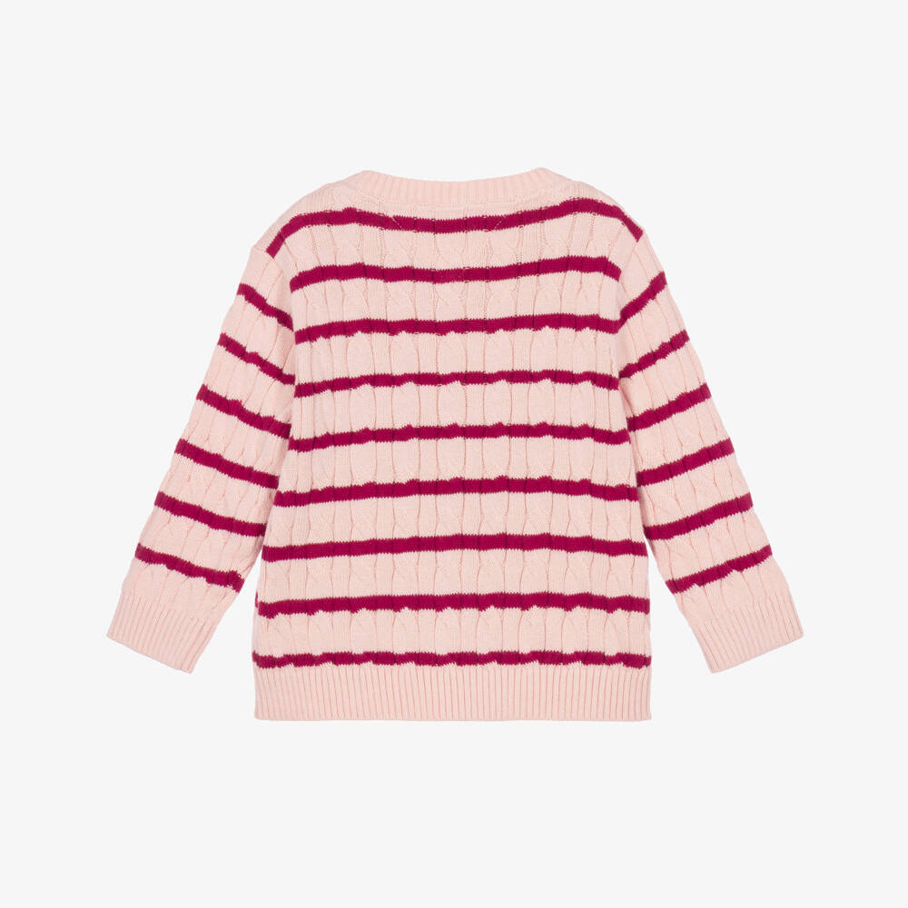 Tommy Hilfiger-Baby Girls Pink Stripe Cable Knit Sweater | Childrensalon