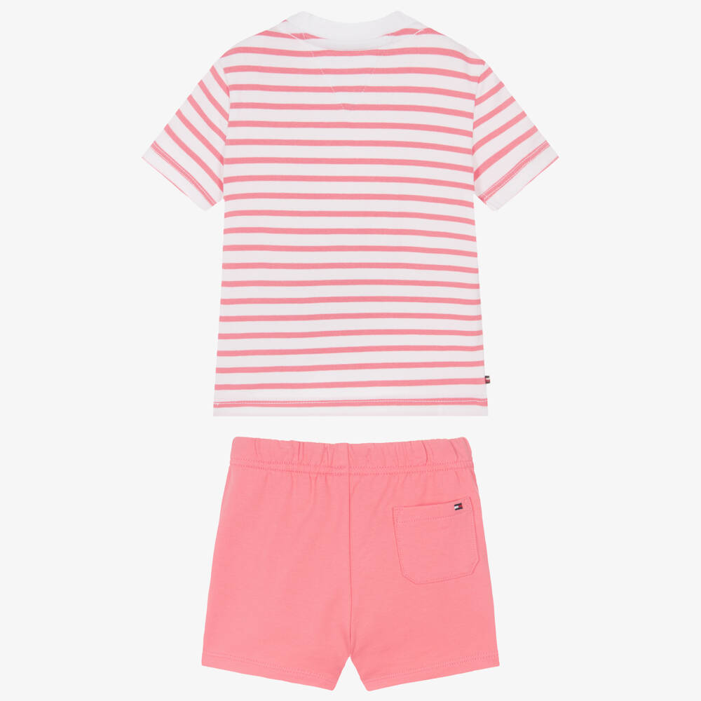 Tommy Hilfiger-Baby Girls Pink Stripe Cotton Jersey Shorts Set | Childrensalon