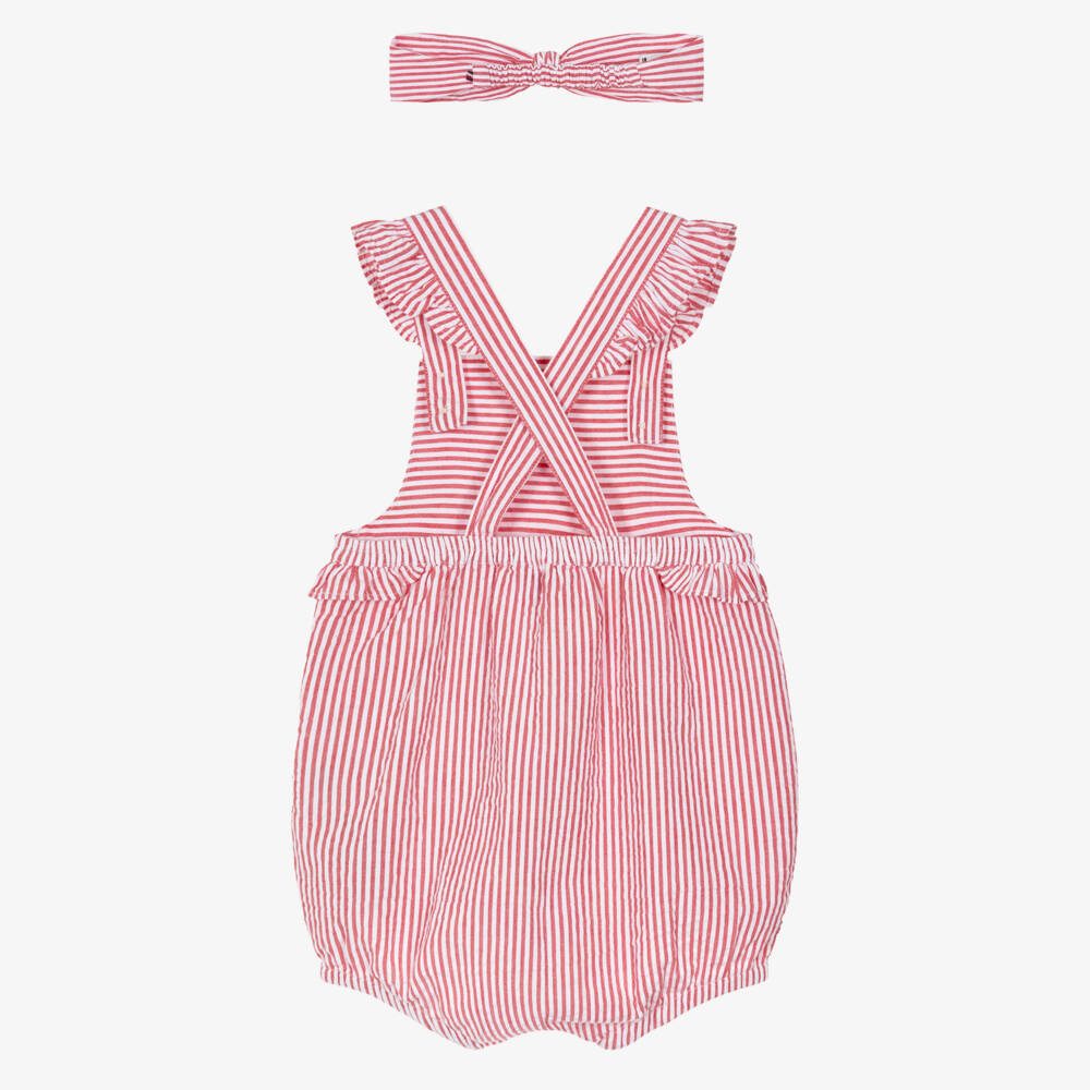 Tommy Hilfiger-Baby Girls Red Striped Seersucker Shortie Set | Childrensalon