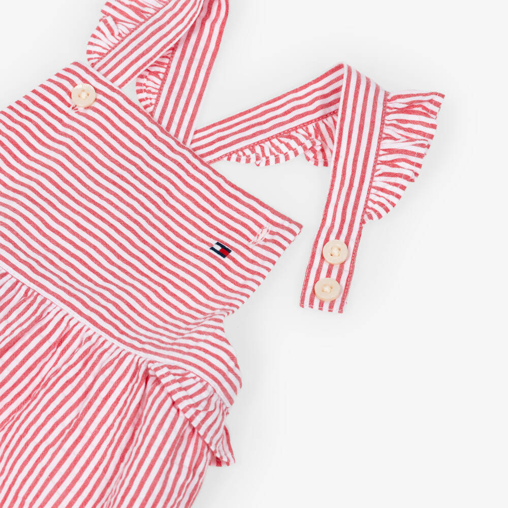 Tommy Hilfiger-Baby Girls Red Striped Seersucker Shortie Set | Childrensalon