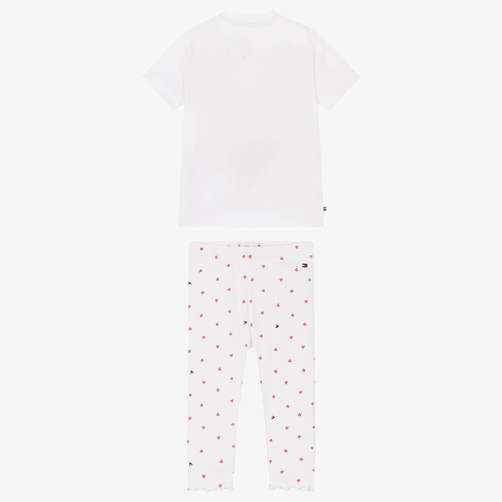 Tommy Hilfiger-Baby Girls White Cotton Jersey Heart Print Leggings Set | Childrensalon