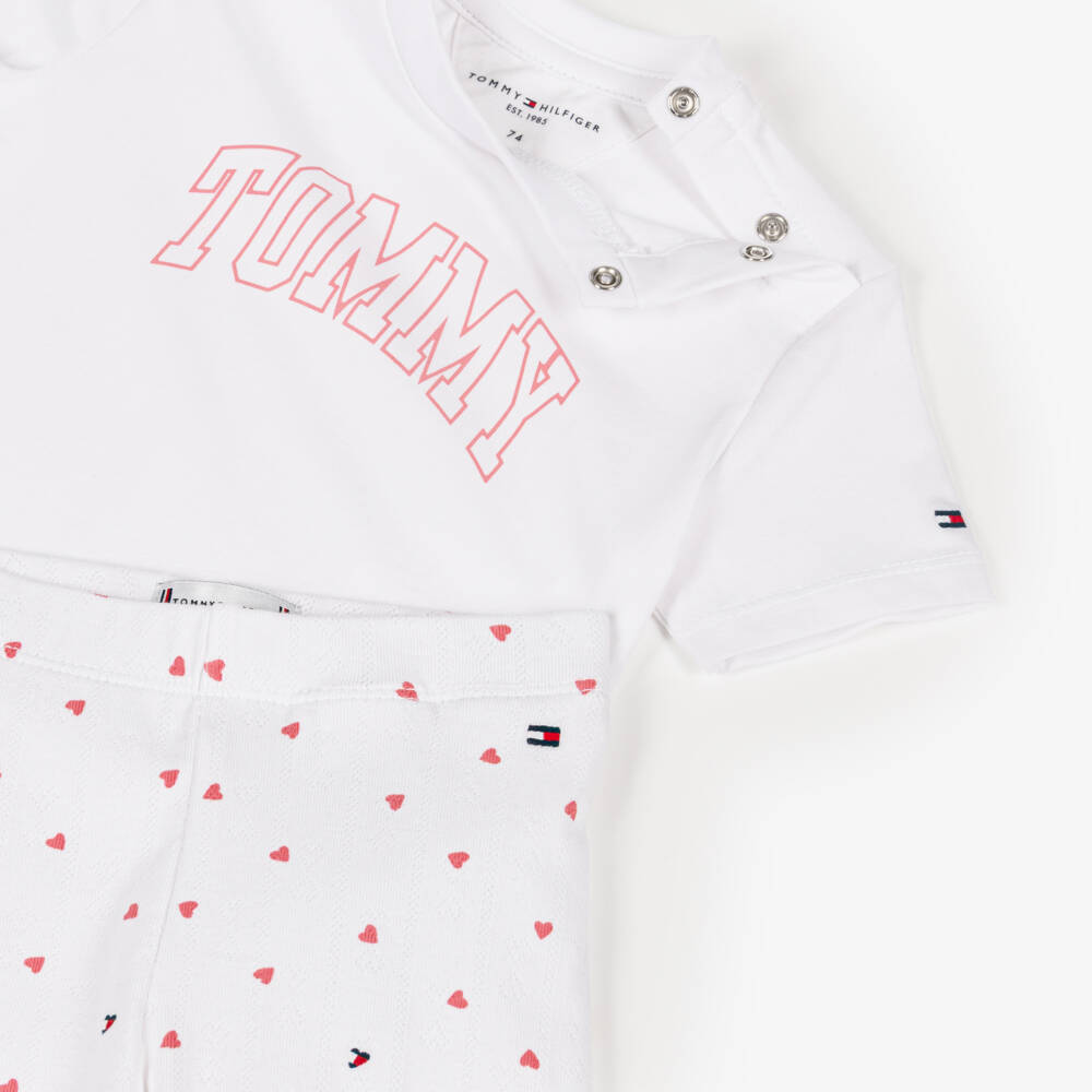 Tommy Hilfiger-Baby Girls White Cotton Jersey Heart Print Leggings Set | Childrensalon
