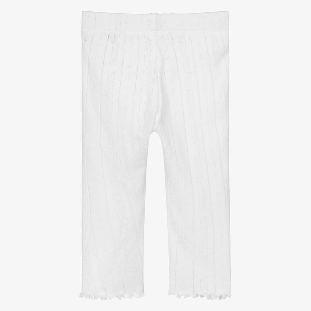 Tommy Hilfiger-Baby Girls White Cotton Pointelle Leggings | Childrensalon