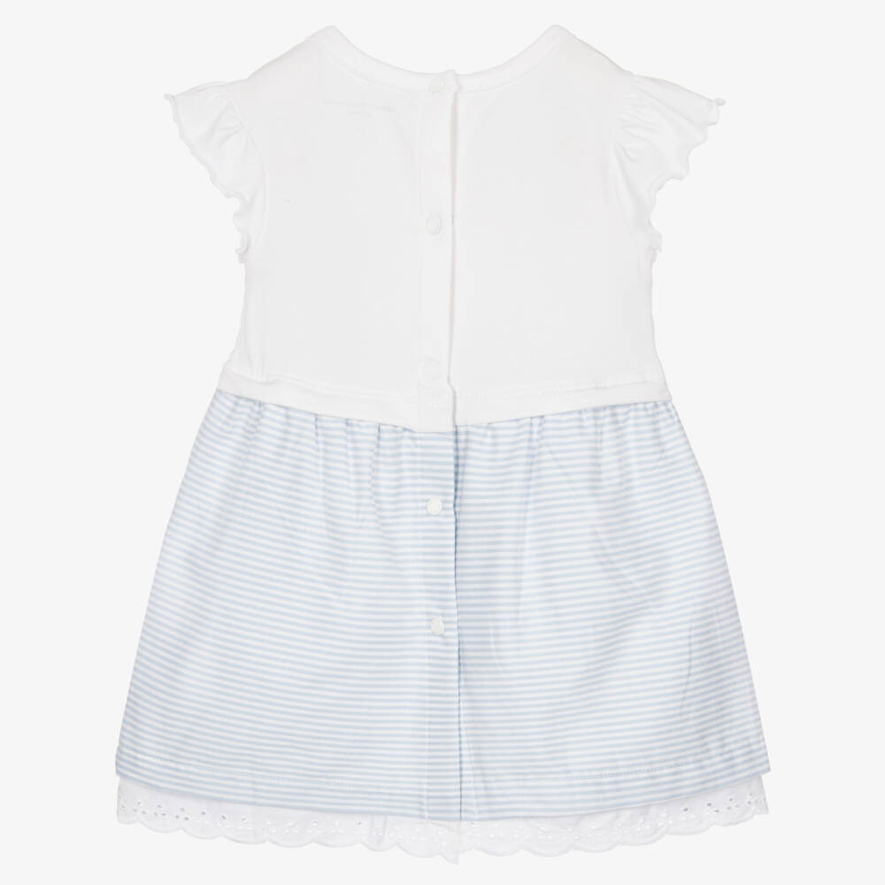 Tommy Hilfiger-Baby Girls White & Pastel Blue Stripe Cotton Dress | Childrensalon