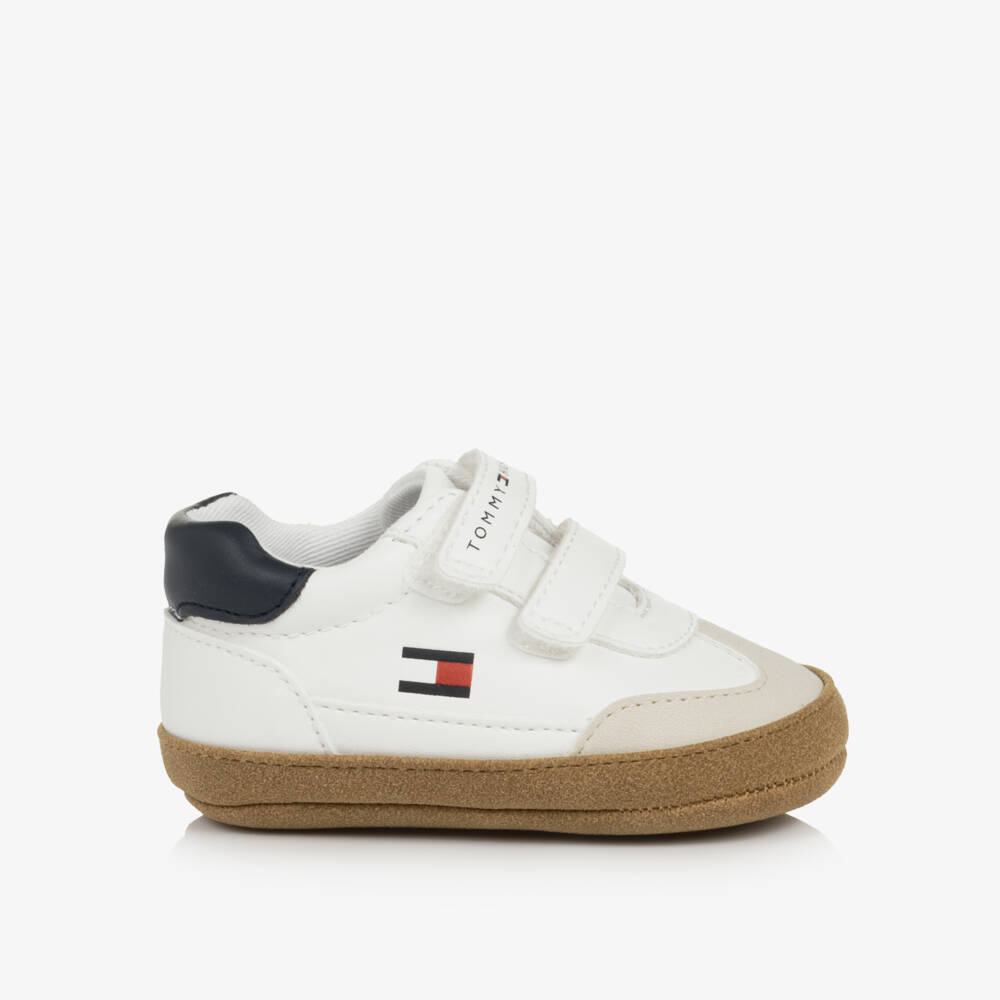 Tommy Hilfiger-Baby White Pre-Walker Trainers with Flag Logo | Childrensalon