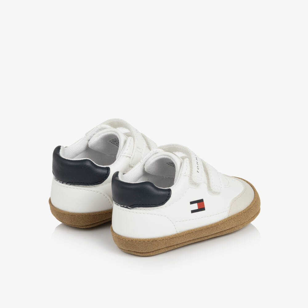 Tommy Hilfiger-Baby White Pre-Walker Trainers with Flag Logo | Childrensalon