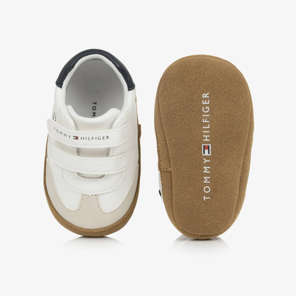 Tommy Hilfiger-Baby White Pre-Walker Trainers with Flag Logo | Childrensalon