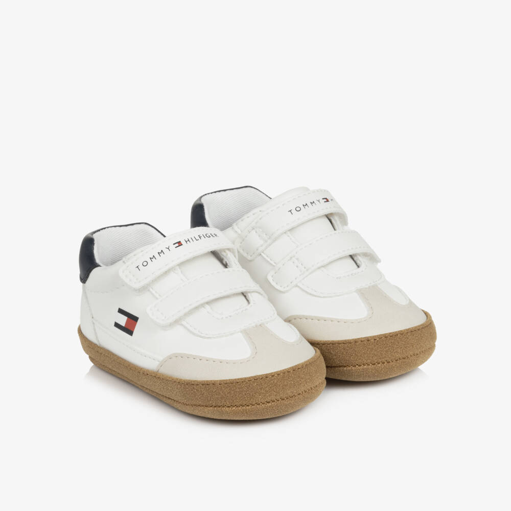 Tommy Hilfiger-Baby White Pre-Walker Trainers with Flag Logo | Childrensalon