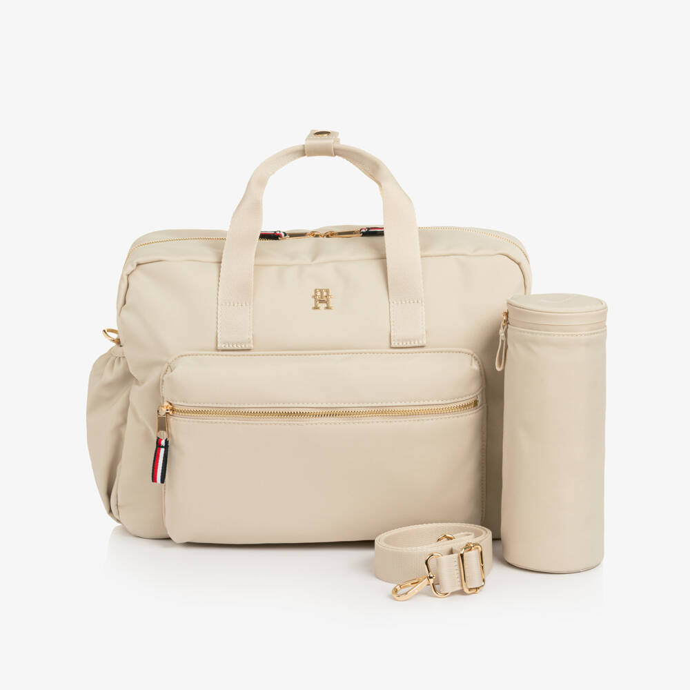 Tommy Hilfiger-Beige Baby Changing Bag with Mat & Bottle Holder (36cm) | Childrensalon