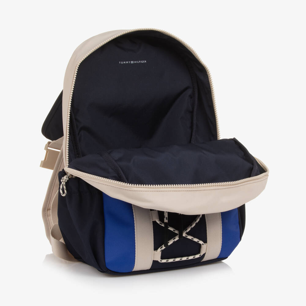 Tommy Hilfiger-Beige & Blue Colourblock Backpack (38cm) | Childrensalon