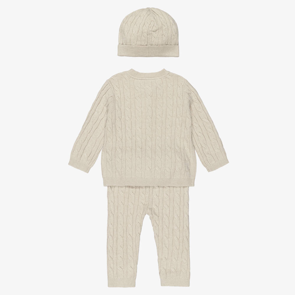Tommy Hilfiger-Beige Cable Knit Baby Trouser Set | Childrensalon