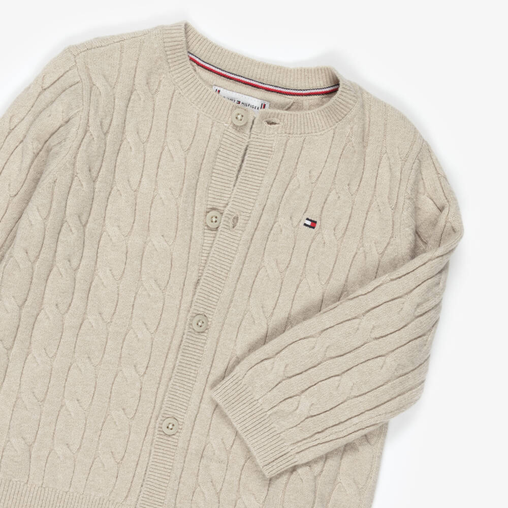 Tommy Hilfiger-Beige Cable Knit Baby Trouser Set | Childrensalon