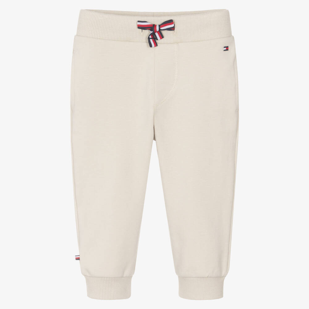 Tommy Hilfiger-Beige Cotton Baby Drawstring Joggers | Childrensalon