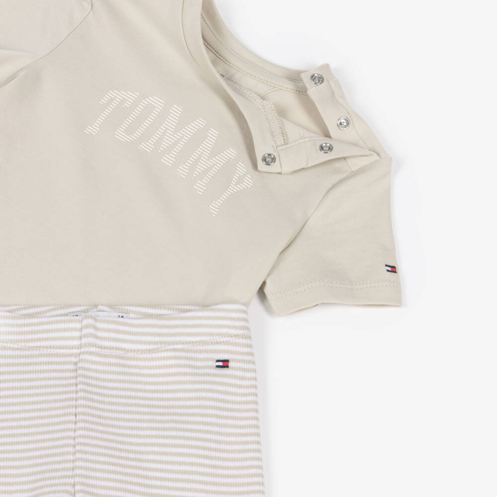 Tommy Hilfiger-Beige Cotton Baby Leggings Set with Varsity Logo | Childrensalon