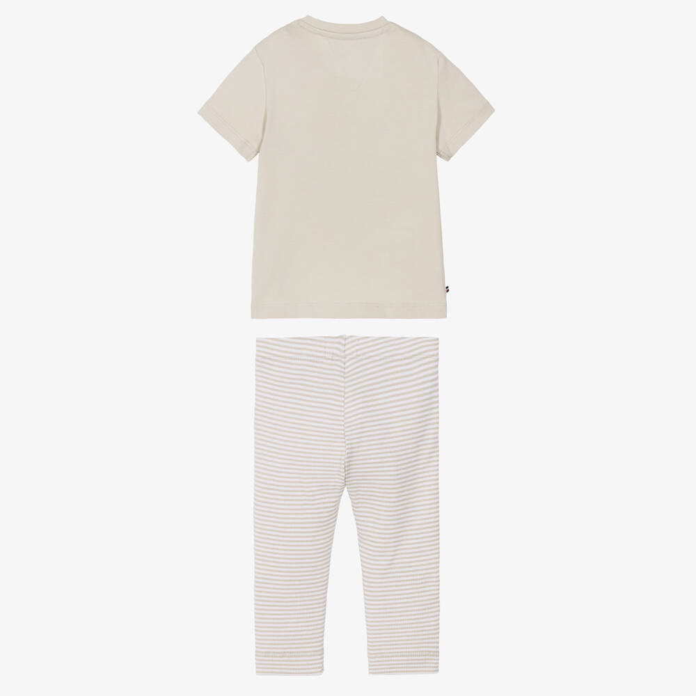 Tommy Hilfiger-Beige Cotton Baby Leggings Set with Varsity Logo | Childrensalon