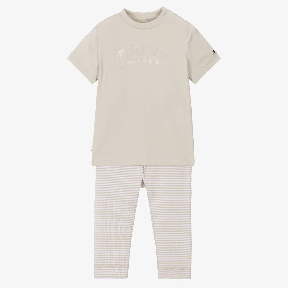 Tommy Hilfiger-Beige Cotton Baby Leggings Set with Varsity Logo | Childrensalon