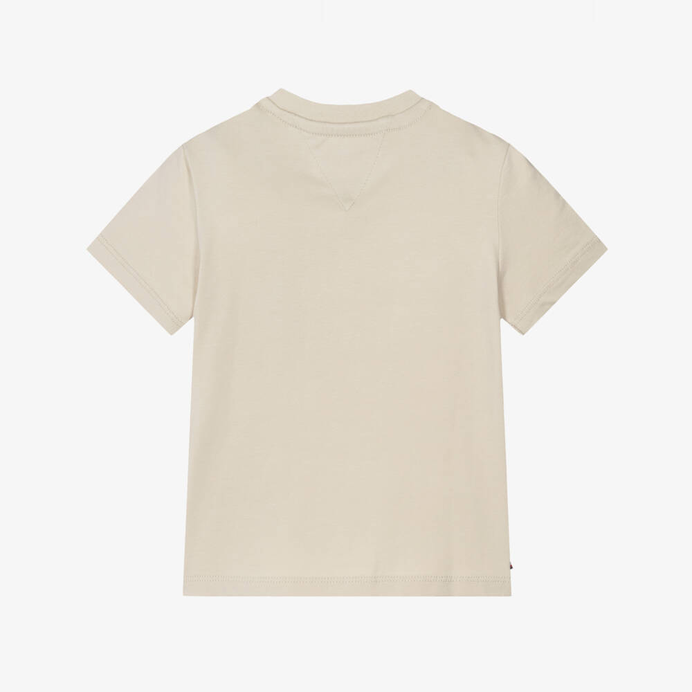 Tommy Hilfiger-Beige Cotton Baby T-Shirt with Varsity Logo | Childrensalon