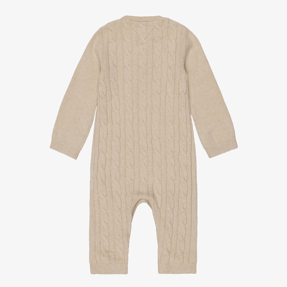 Tommy Hilfiger-Beige Cotton Cable Knit Babygrow | Childrensalon