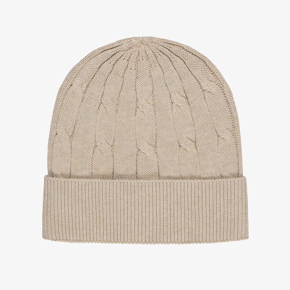 Tommy Hilfiger-Beige Cotton Cable-Knit Beanie | Childrensalon