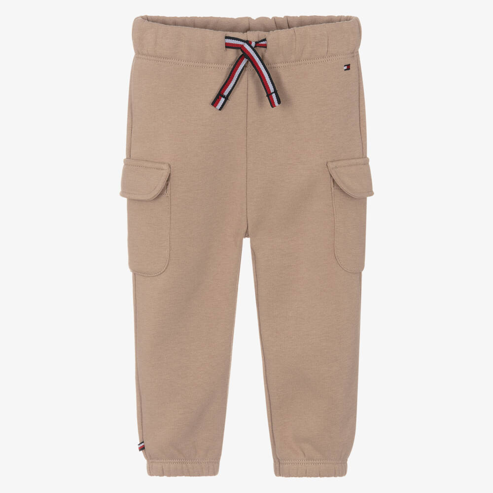 Tommy Hilfiger-Beige Cotton Cargo Baby Joggers | Childrensalon