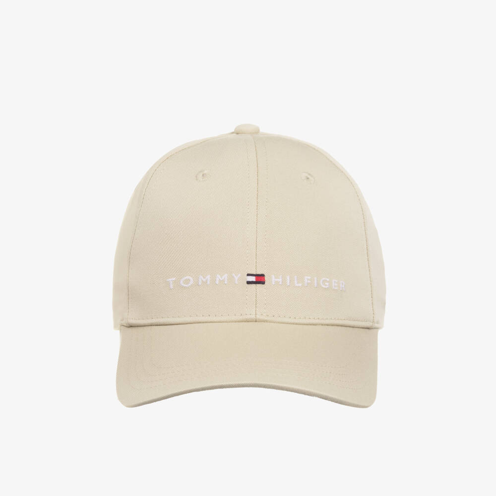 Tommy Hilfiger-Beige Cotton Twill Cap with Flag Logo | Childrensalon