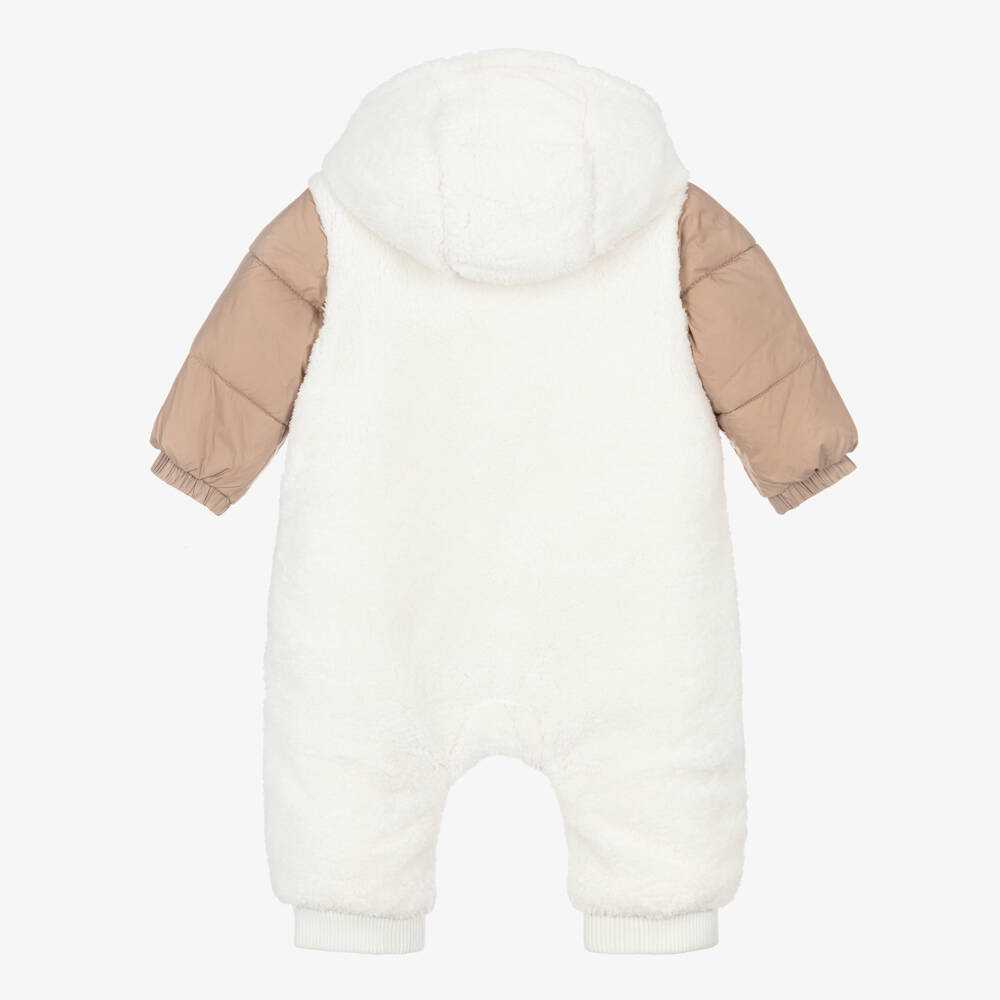 Tommy Hilfiger-Beige & Ivory Sherpa Hooded Pramsuit | Childrensalon
