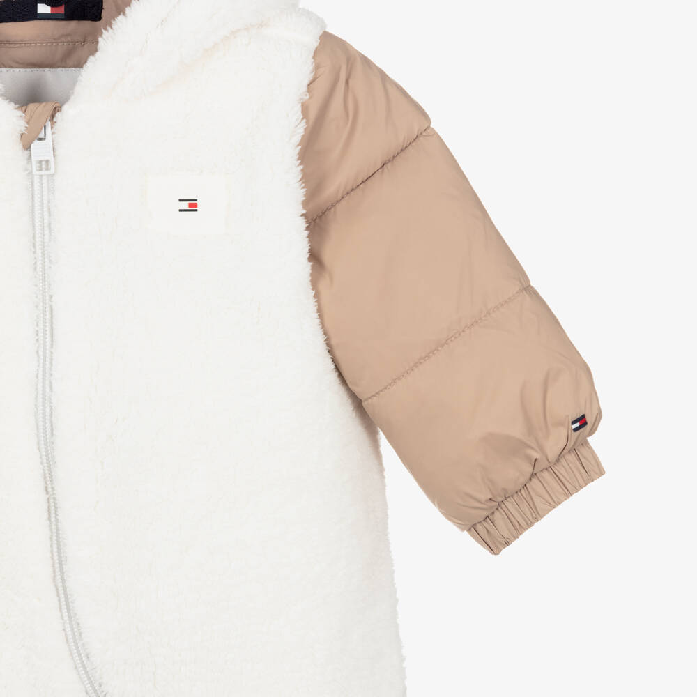 Tommy Hilfiger-Beige & Ivory Sherpa Hooded Pramsuit | Childrensalon