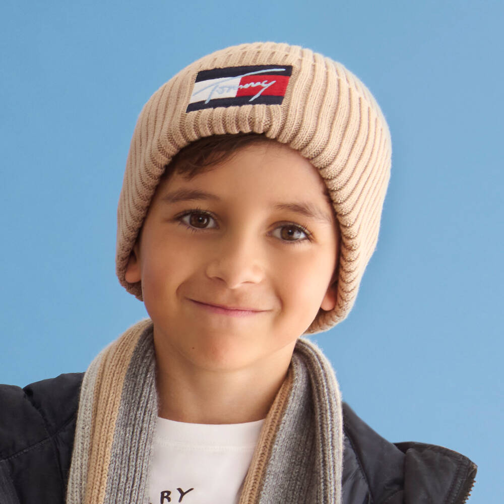 Tommy Hilfiger-قبعة بيني محبوكة قطن عضوي لون بيج  | Childrensalon