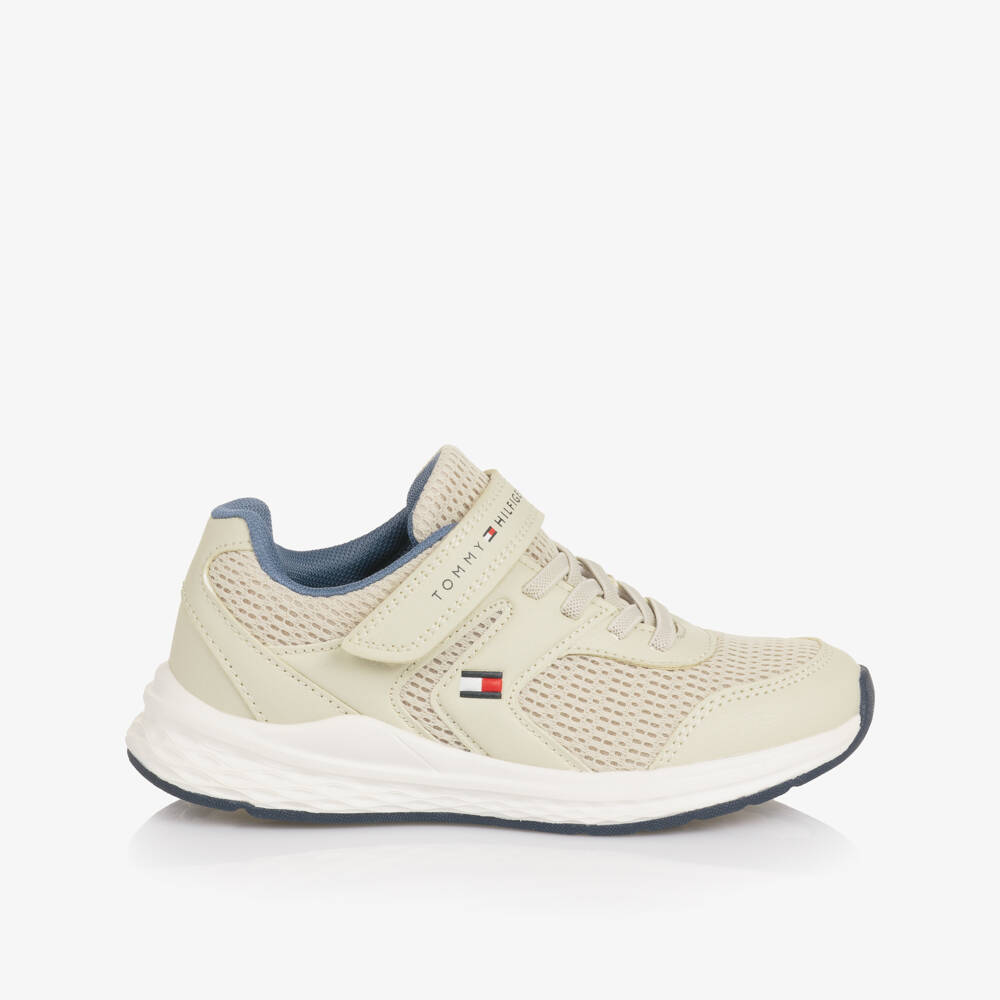 Tommy Hilfiger-Beige Mesh & Faux Leather Velcro Trainers | Childrensalon