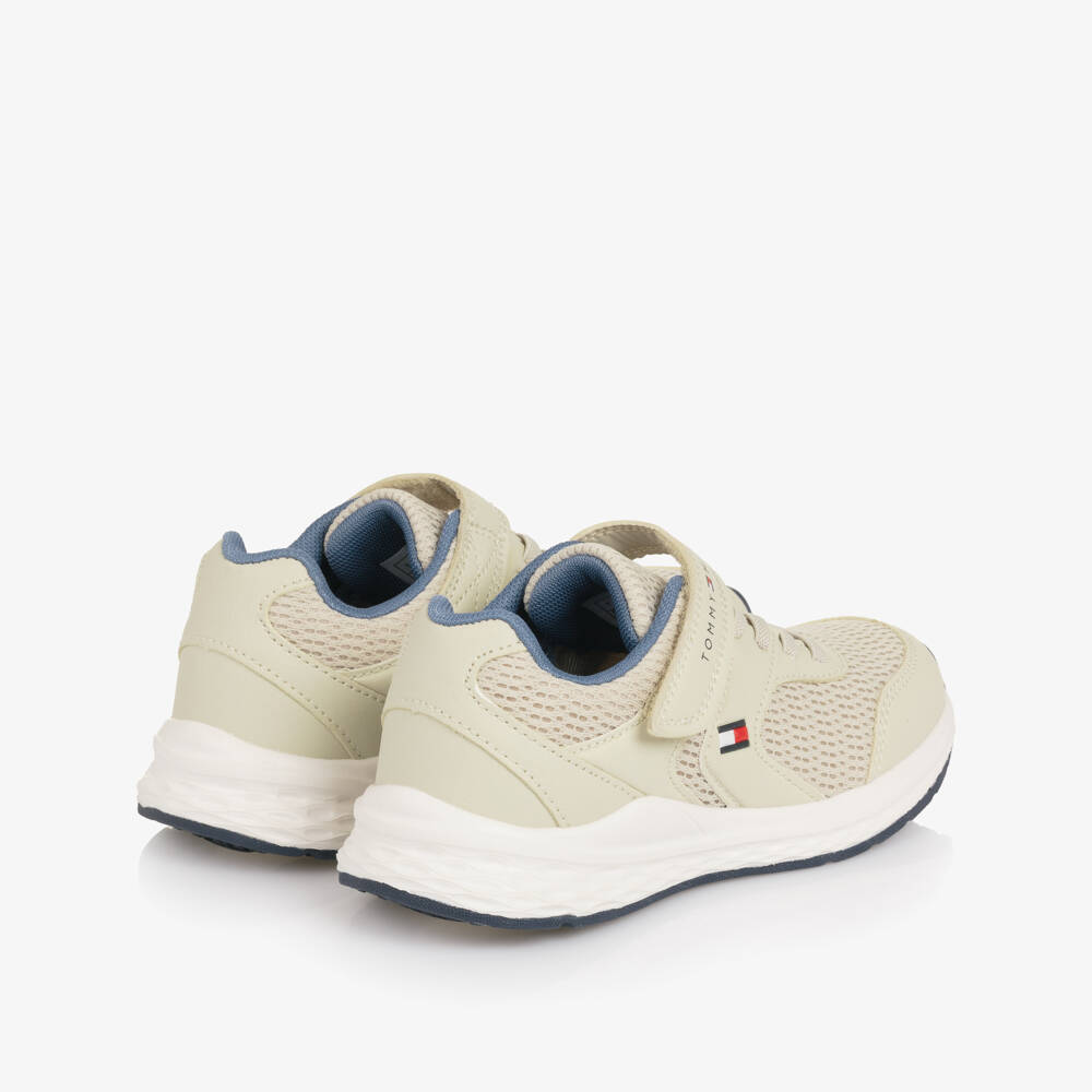 Tommy Hilfiger-Beige Mesh & Faux Leather Velcro Trainers | Childrensalon