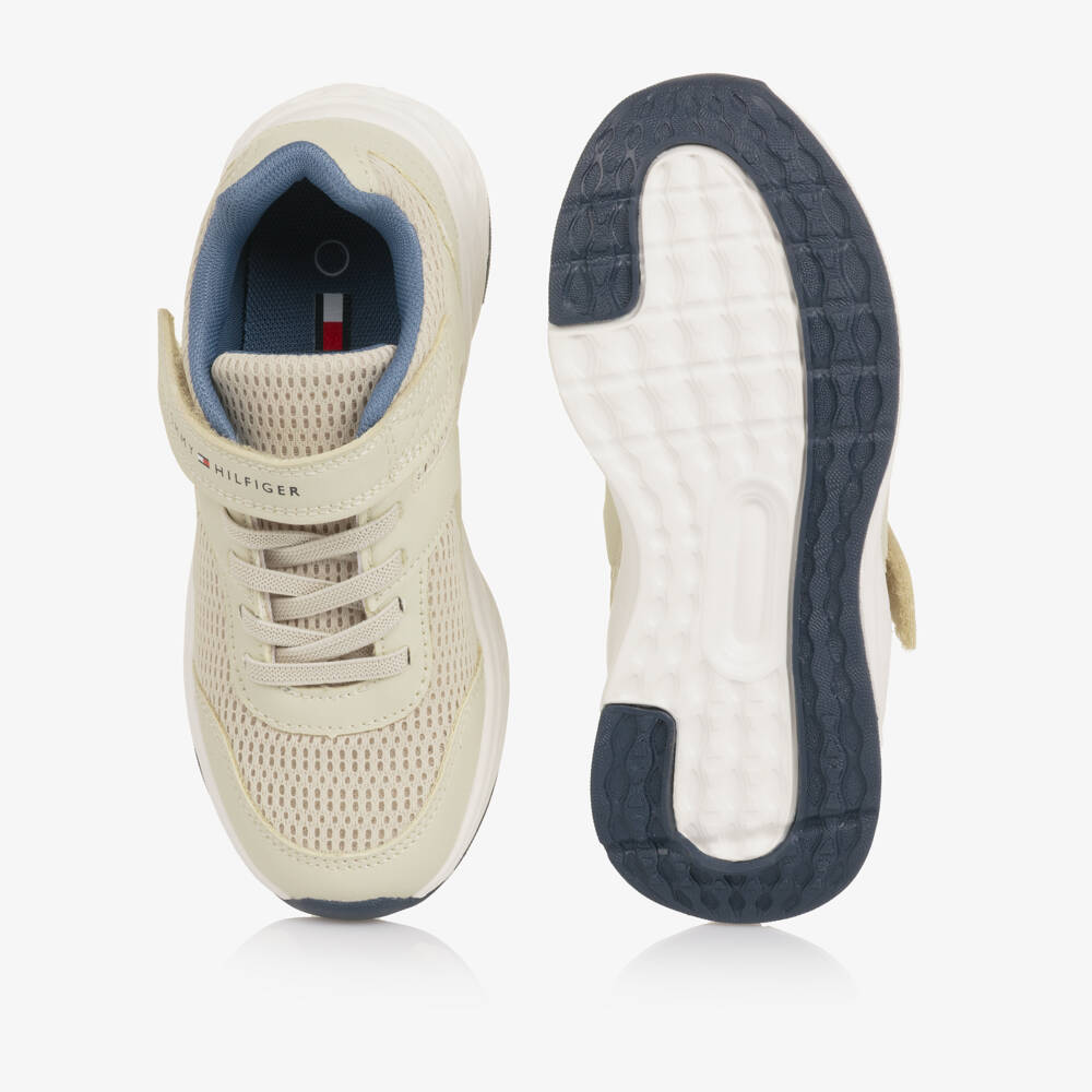 Tommy Hilfiger-Beige Mesh & Faux Leather Velcro Trainers | Childrensalon