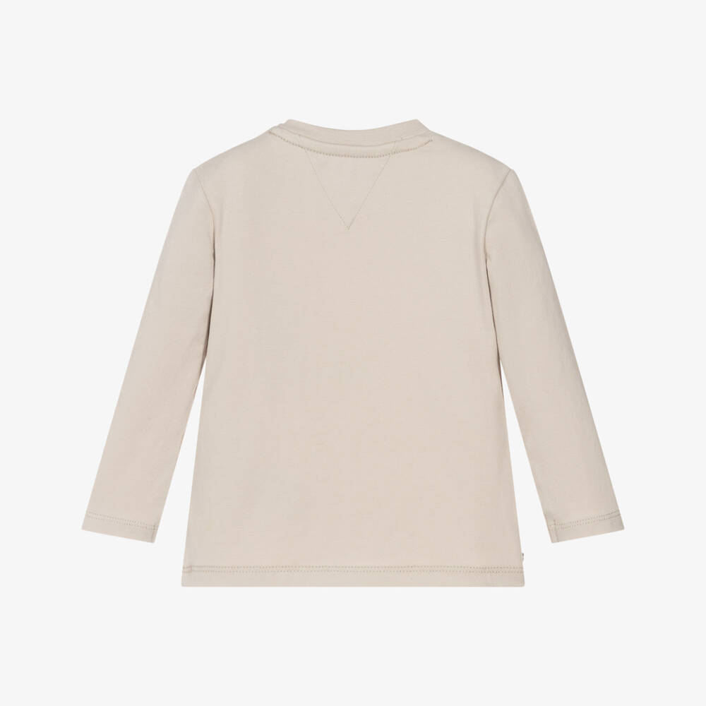 Tommy Hilfiger-Beige Monotype Logo Long Sleeved Baby Top | Childrensalon