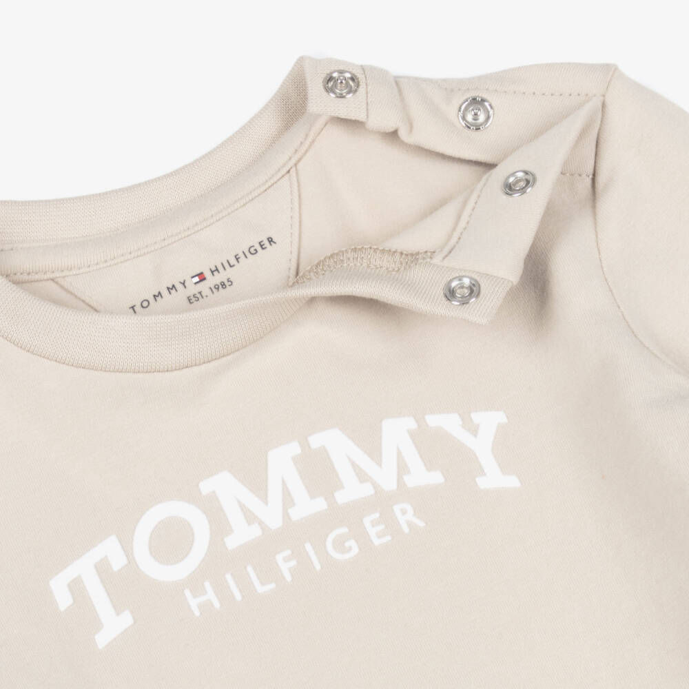 Tommy Hilfiger-Beige Monotype Logo Long Sleeved Baby Top | Childrensalon