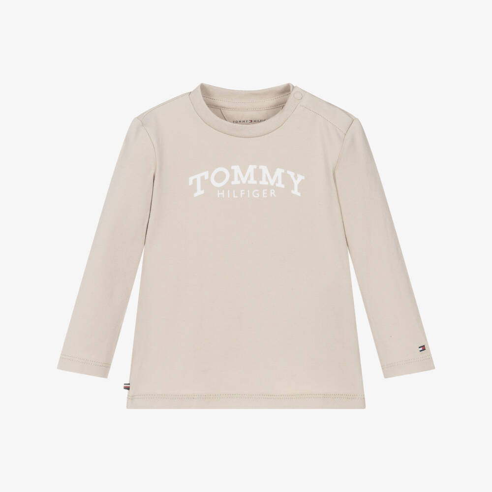 Tommy Hilfiger-Beige Monotype Logo Long Sleeved Baby Top | Childrensalon
