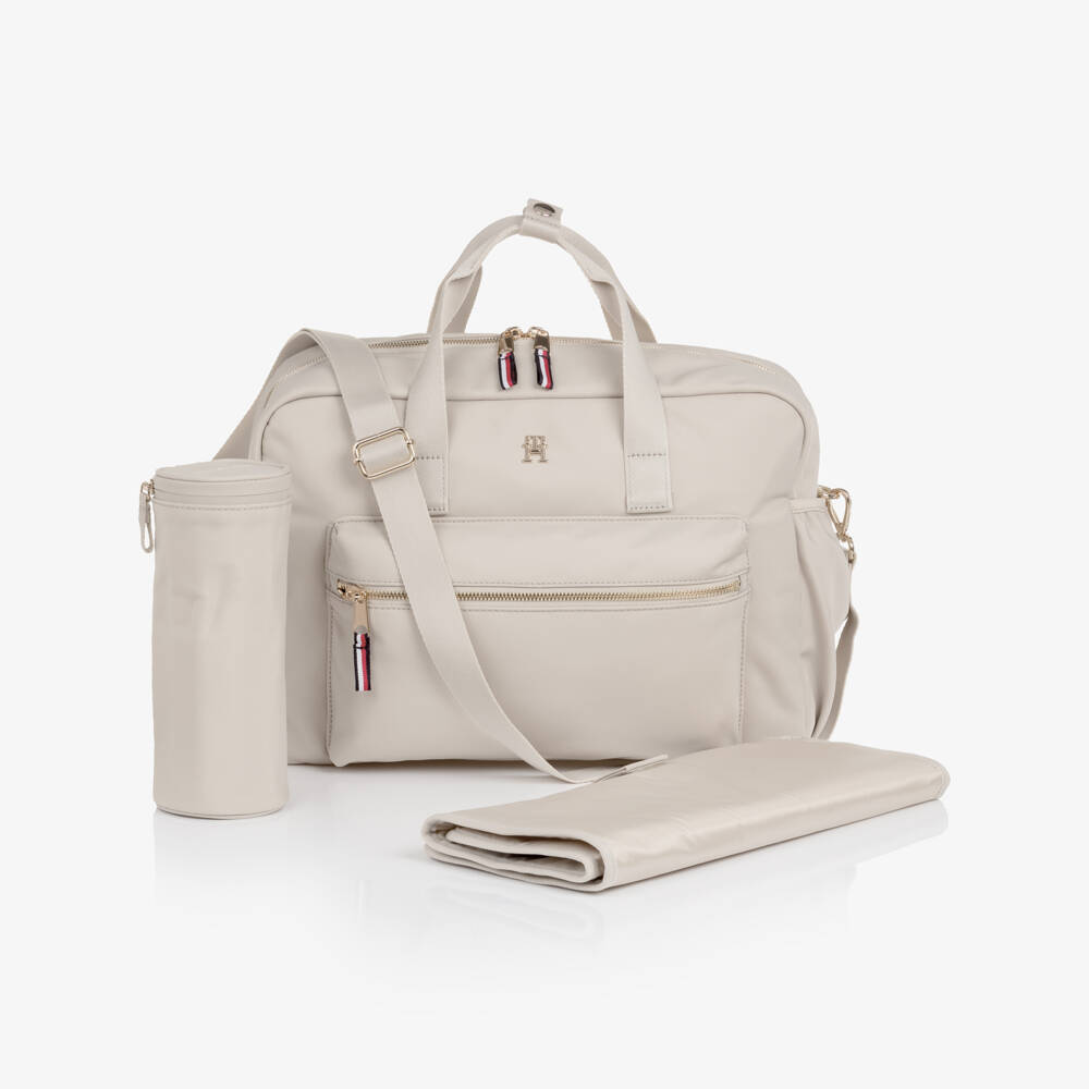 Tommy Hilfiger-Beige TH Monogram Canvas Changing Bag (39cm) | Childrensalon