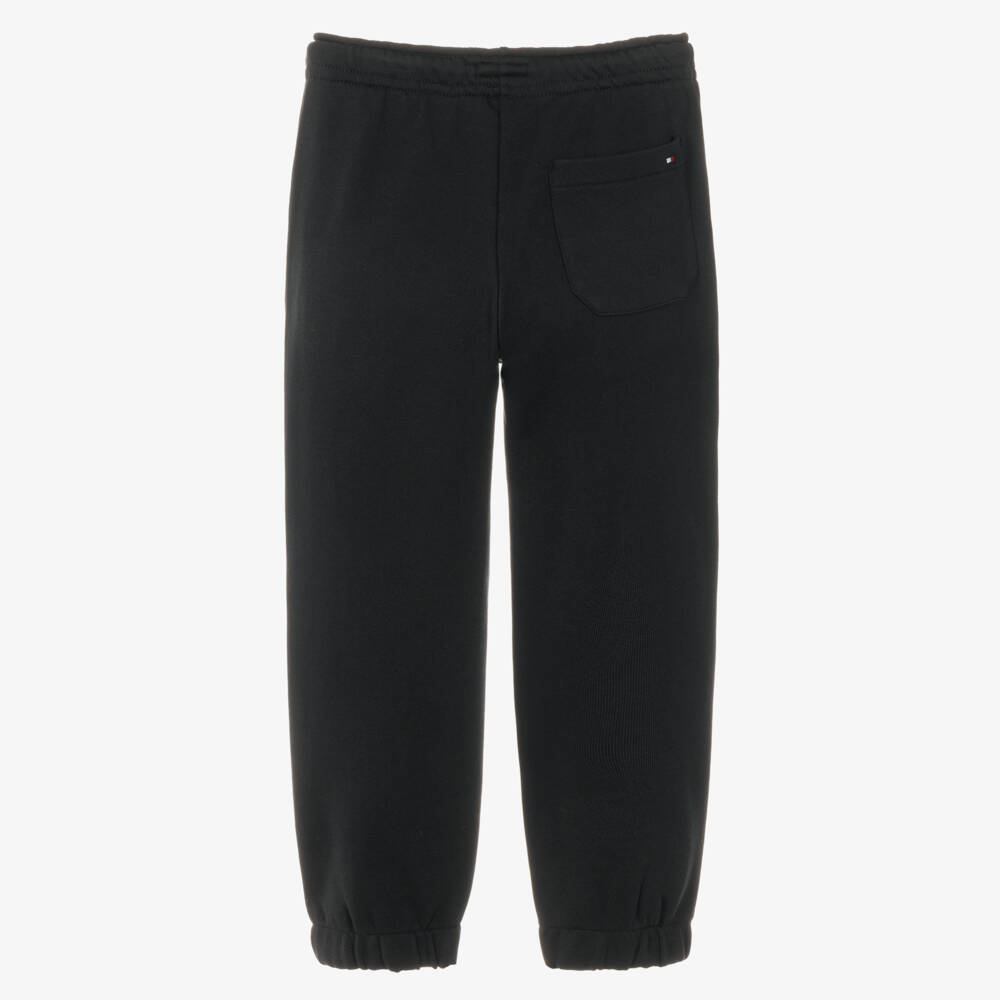 Tommy Hilfiger-Black Cotton Joggers with Heritage Flag Logo | Childrensalon
