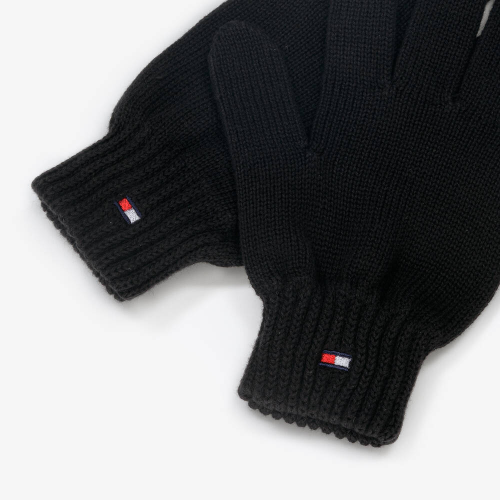 Tommy Hilfiger-قفازات بشعار الماركة قطن محبوك لون أسود | Childrensalon