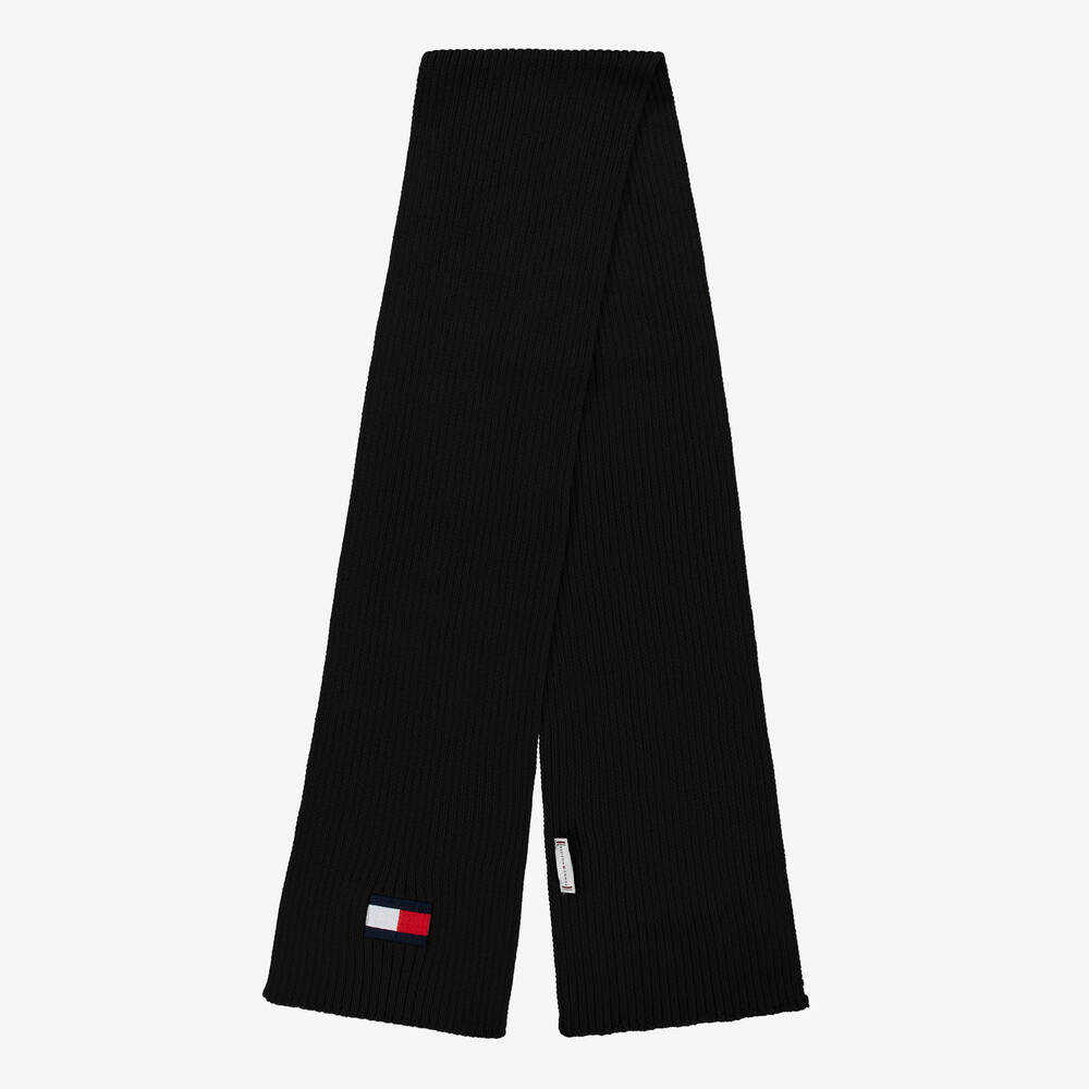 Tommy Hilfiger-Black Cotton Knit Flag Scarf | Childrensalon