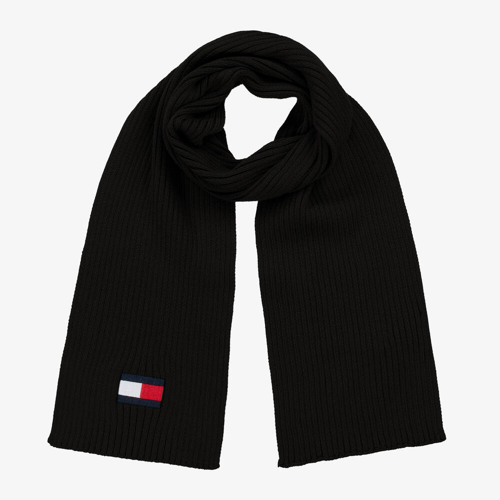 Tommy Hilfiger-Black Cotton Knit Flag Scarf | Childrensalon