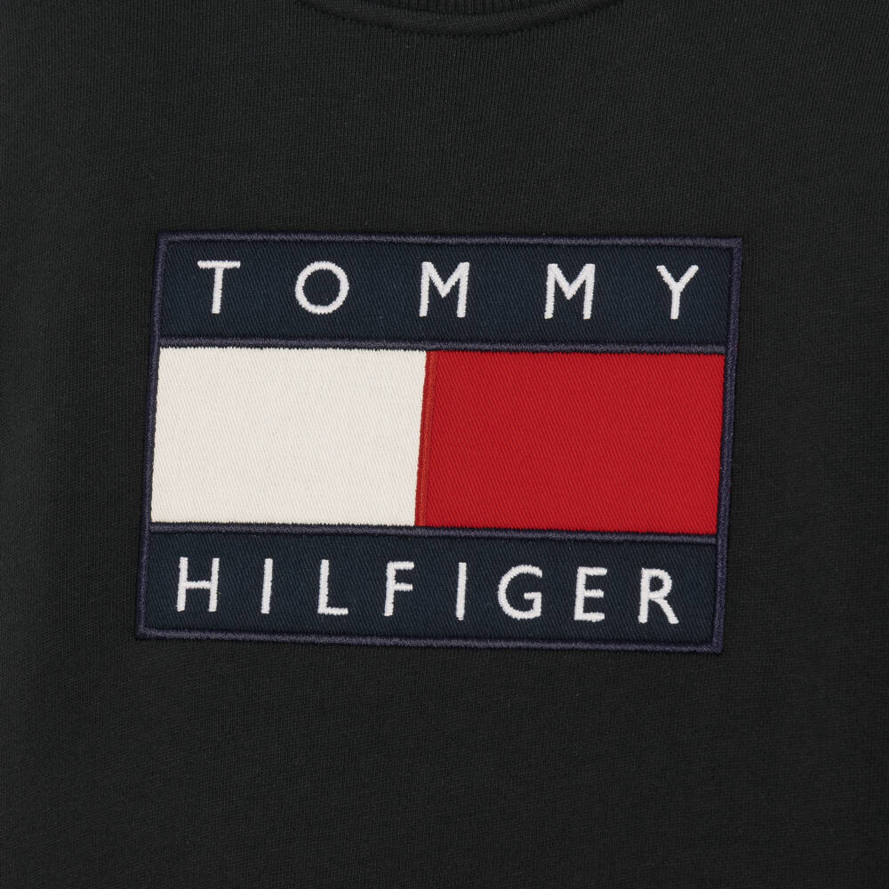 Tommy Hilfiger-Black Cotton Sweatshirt with Heritage Flag Logo | Childrensalon