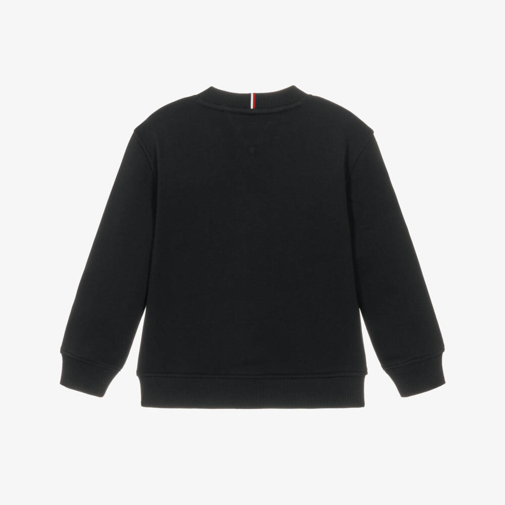 Tommy Hilfiger-Black Cotton Sweatshirt with Heritage Flag Logo | Childrensalon