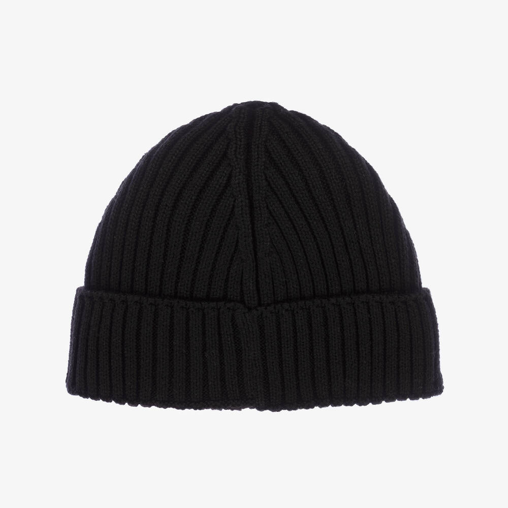 Tommy Hilfiger-Black Knitted Flag Beanie Hat | Childrensalon
