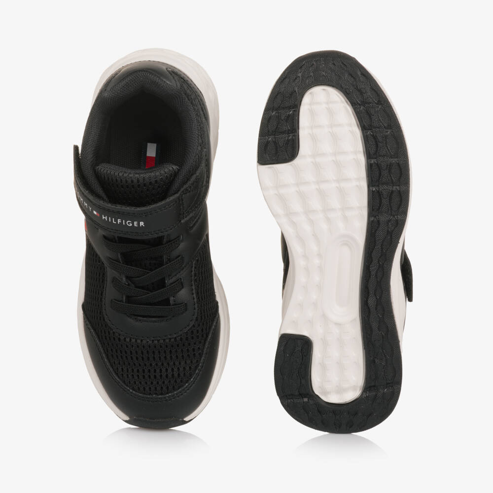 Tommy Hilfiger-Black Mesh & Faux Leather Velcro Trainers | Childrensalon