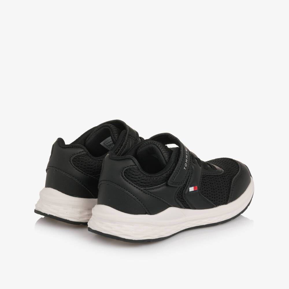 Tommy Hilfiger-Black Mesh & Faux Leather Velcro Trainers | Childrensalon