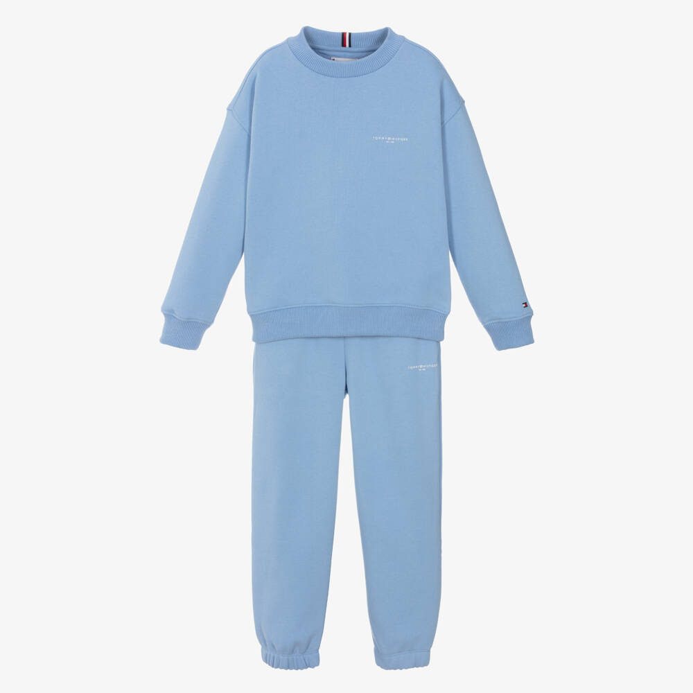 Tommy Hilfiger-Blue Cotton Jersey Tracksuit with Logo Detail | Childrensalon