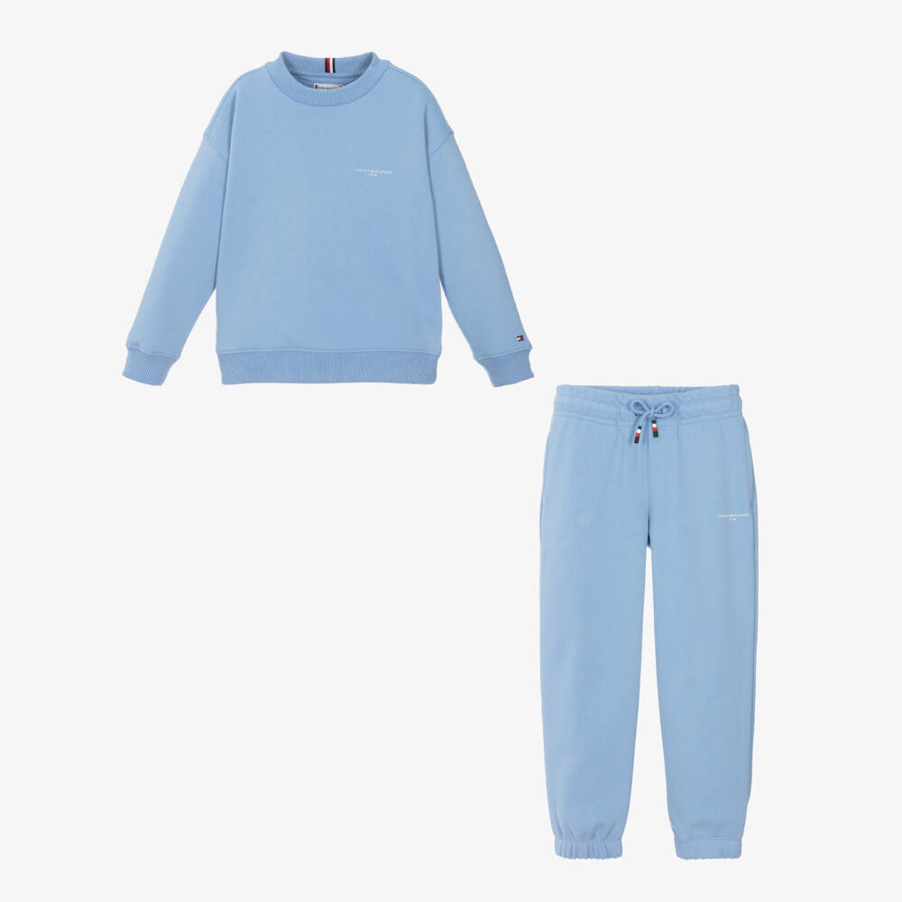 Tommy Hilfiger-Blue Cotton Jersey Tracksuit with Logo Detail | Childrensalon