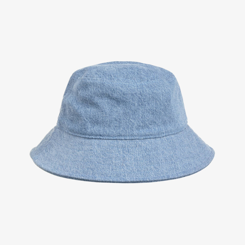 Tommy Hilfiger-Blue Denim Bucket Hat with Embroidered Flag Logo | Childrensalon