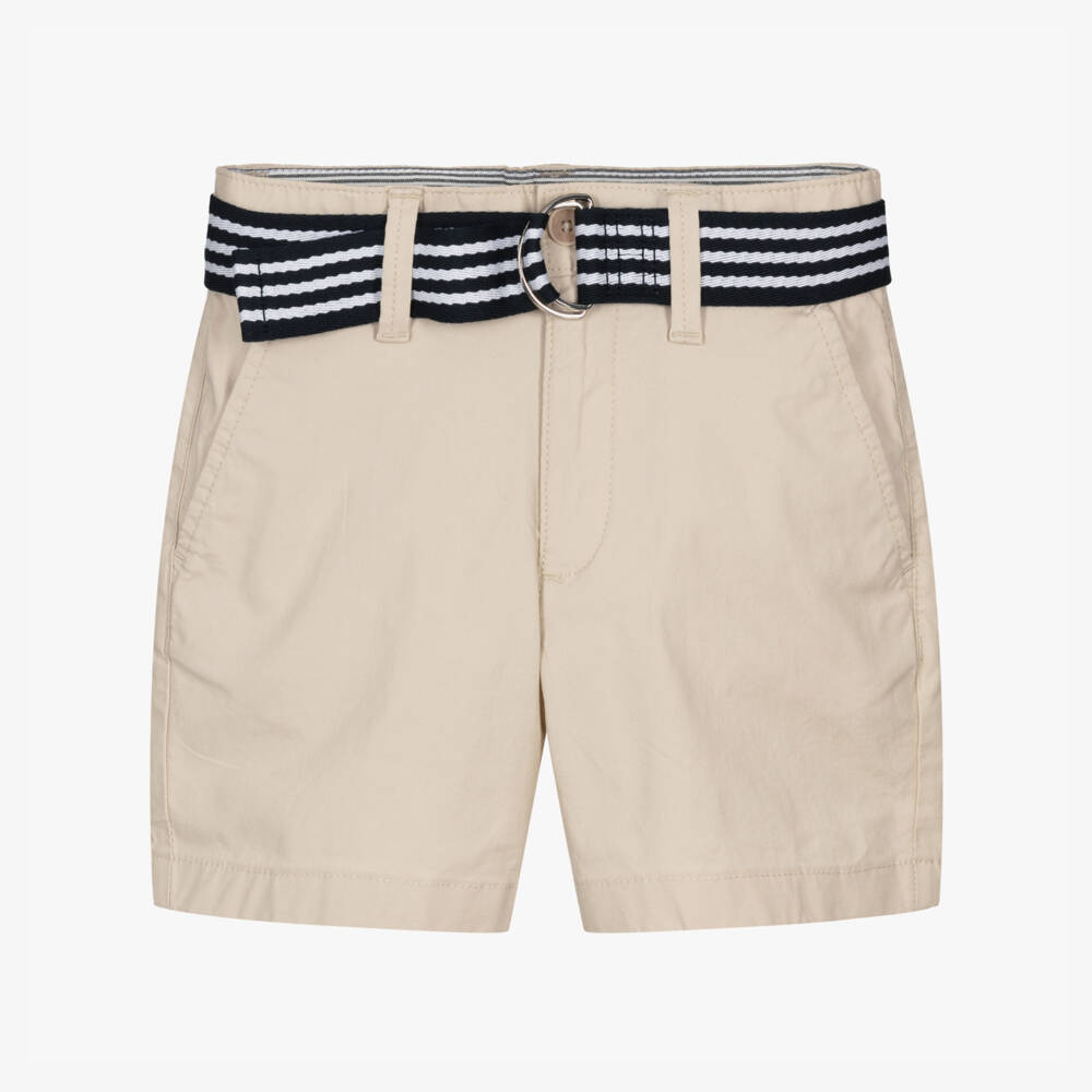 Tommy Hilfiger-Boys Beige Belted Chino Shorts | Childrensalon